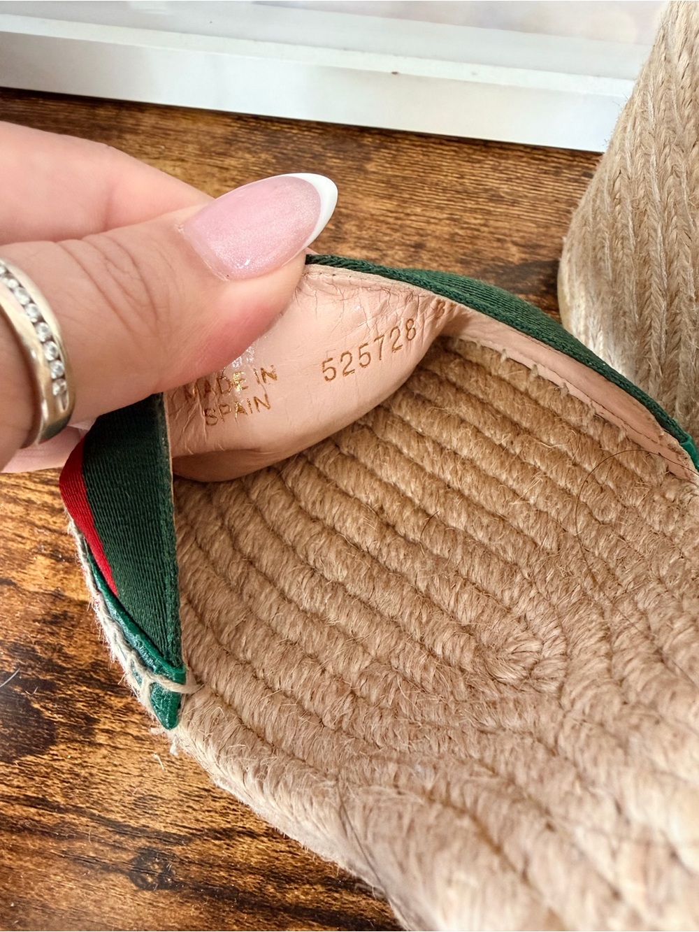 Gucci Green and Red Canvas Espadrille Wedges with Green Ankle Ties - Picture 3 of 4